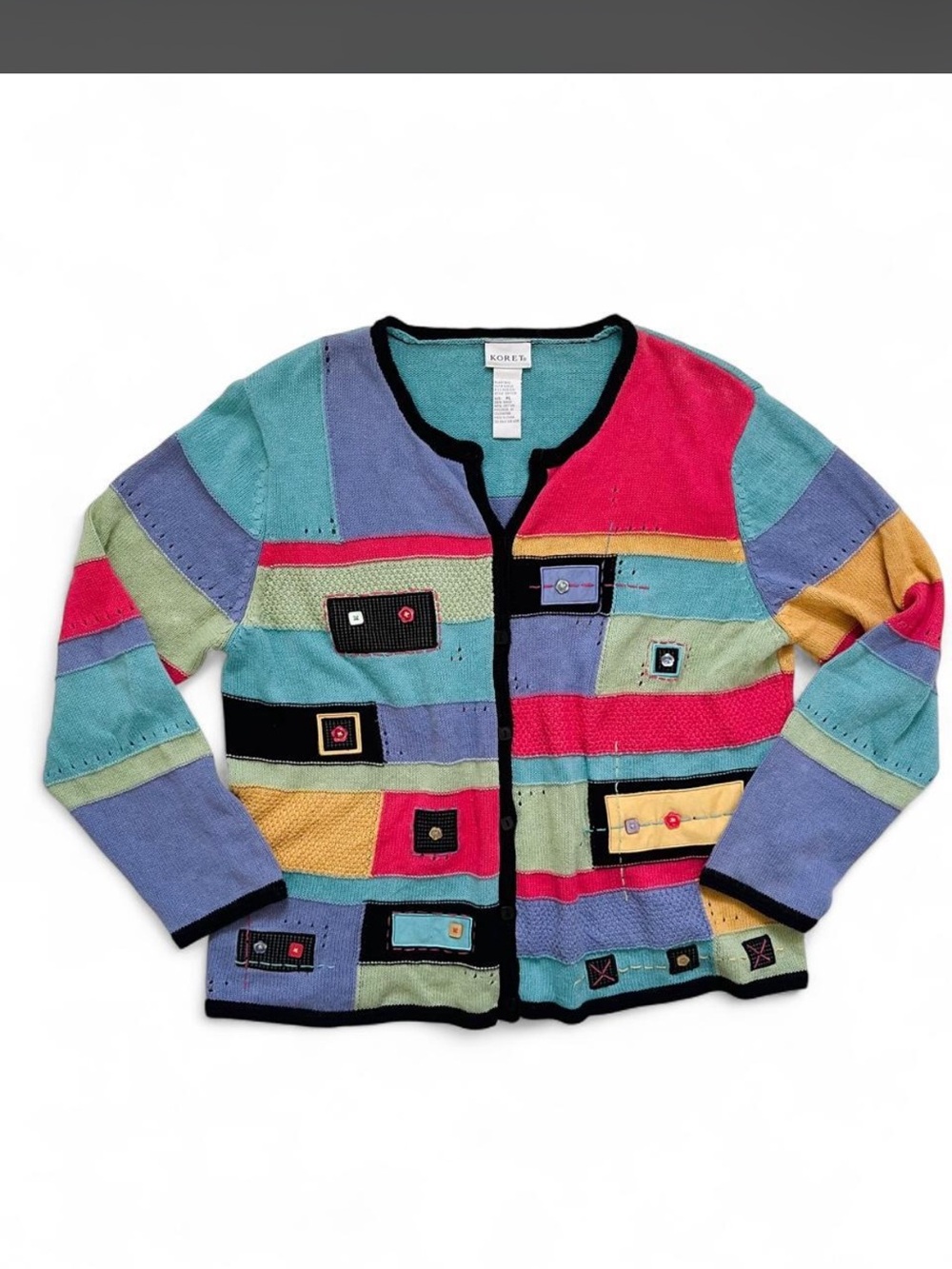 90s Pastel patchwork cardigan sweater